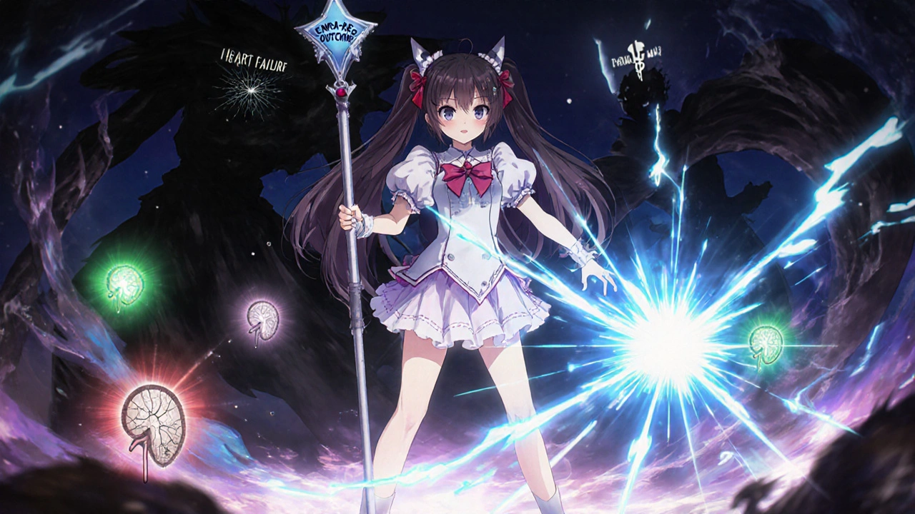 Heroine battling heart and kidney monsters with a radiant SGLT2 inhibitor staff