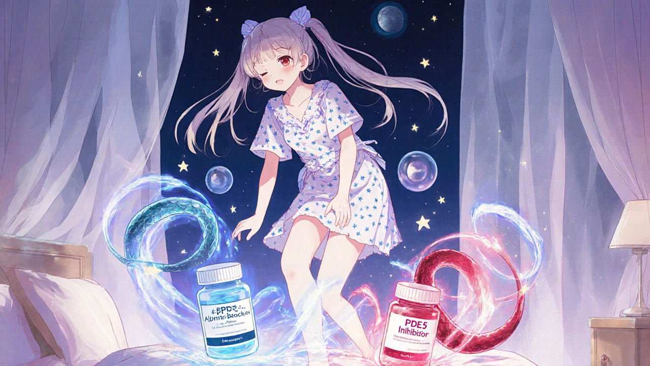 A girl rises slowly from bed as dangerous drug energy swirls around her ankles.