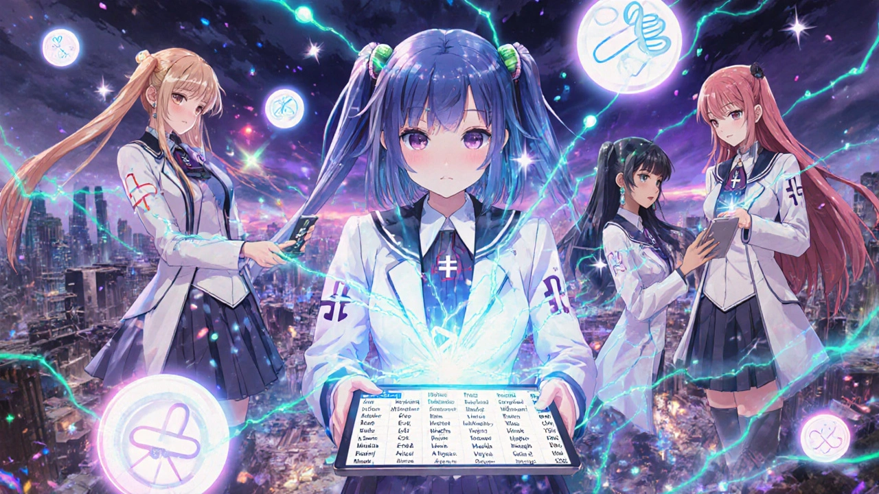 Diverse magical girls decode adverse event reports with AI-powered light.
