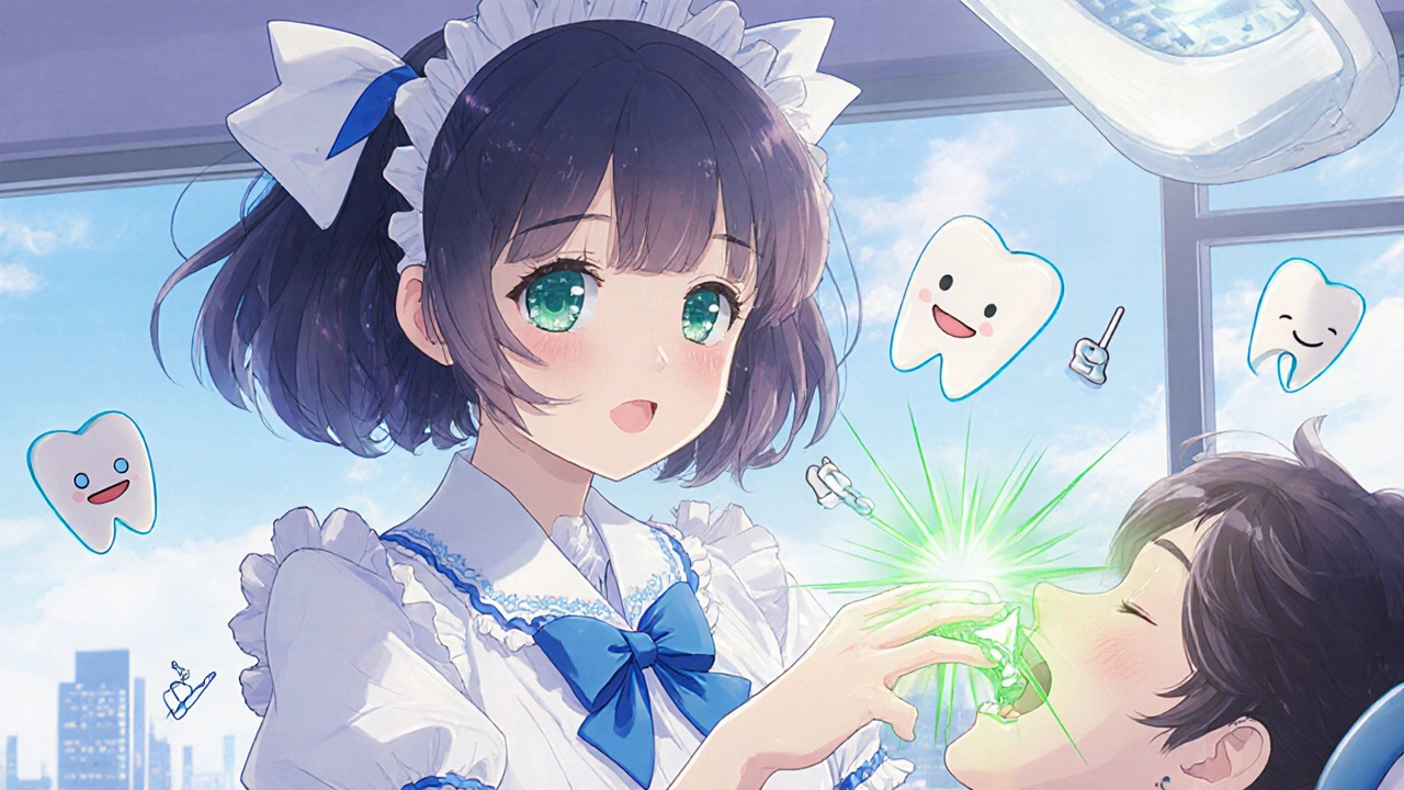 Heroine using healing energy to repair jawbone during a dental treatment.