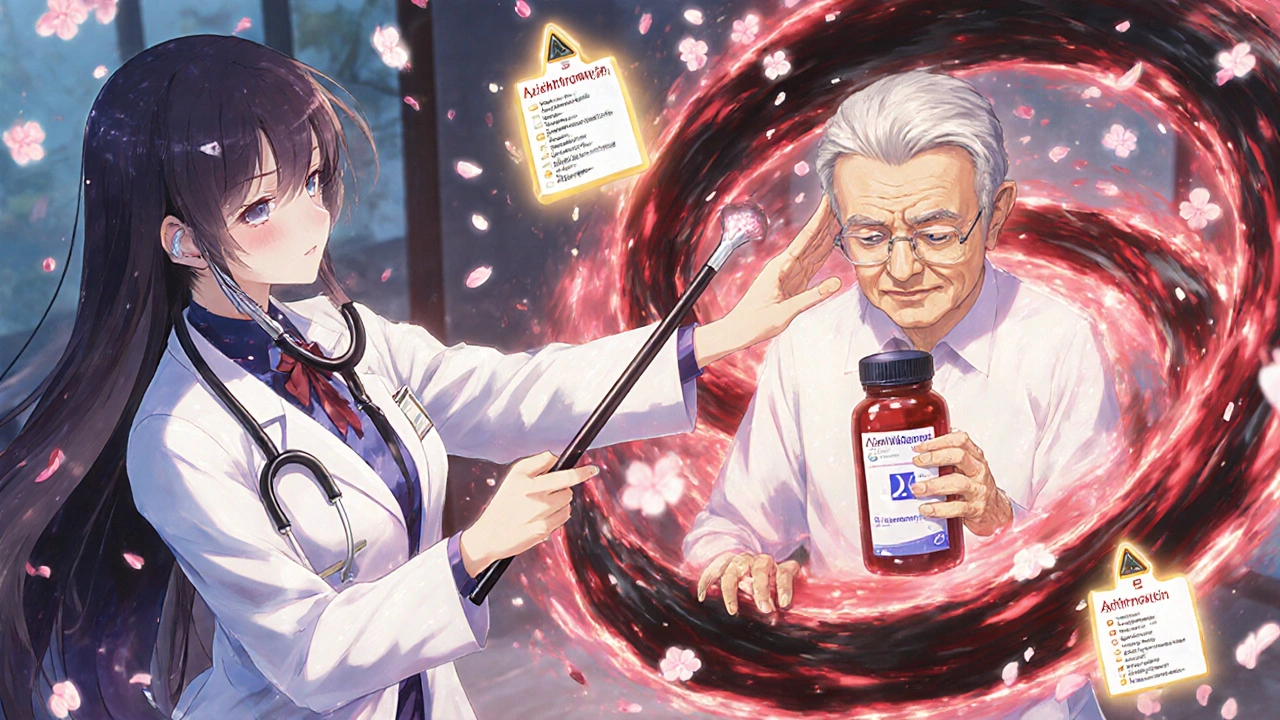 Pharmacist using magic to protect an elderly patient from a deadly antibiotic interaction.