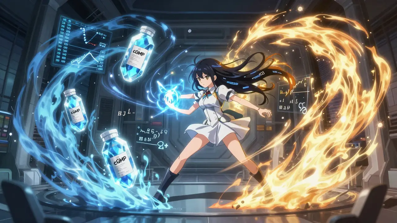 A magical girl fights heat and moisture vortexes inside a stability chamber to protect drug batches.