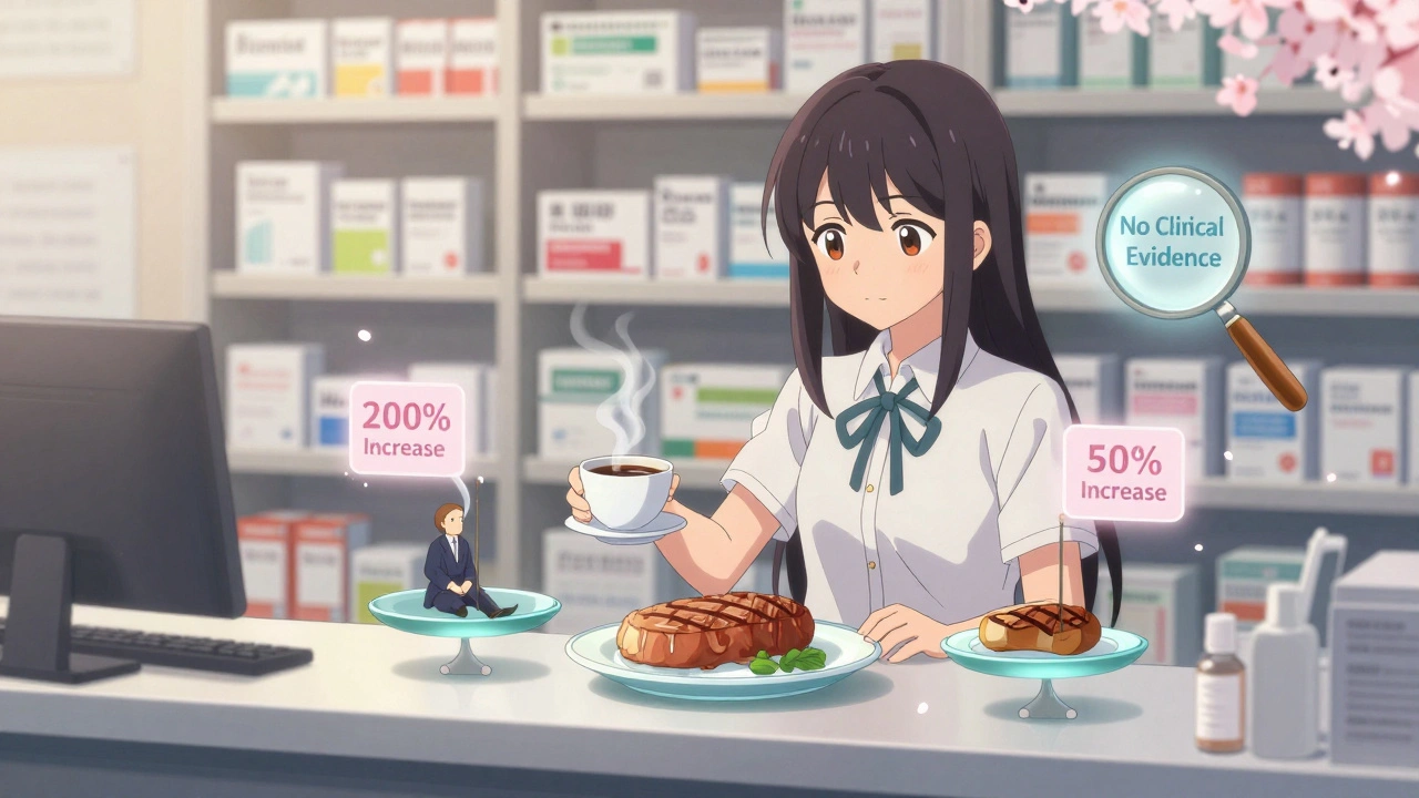 Magical girl balancing coffee and grilled meat on a scale with smoking vs non-smoking figures.