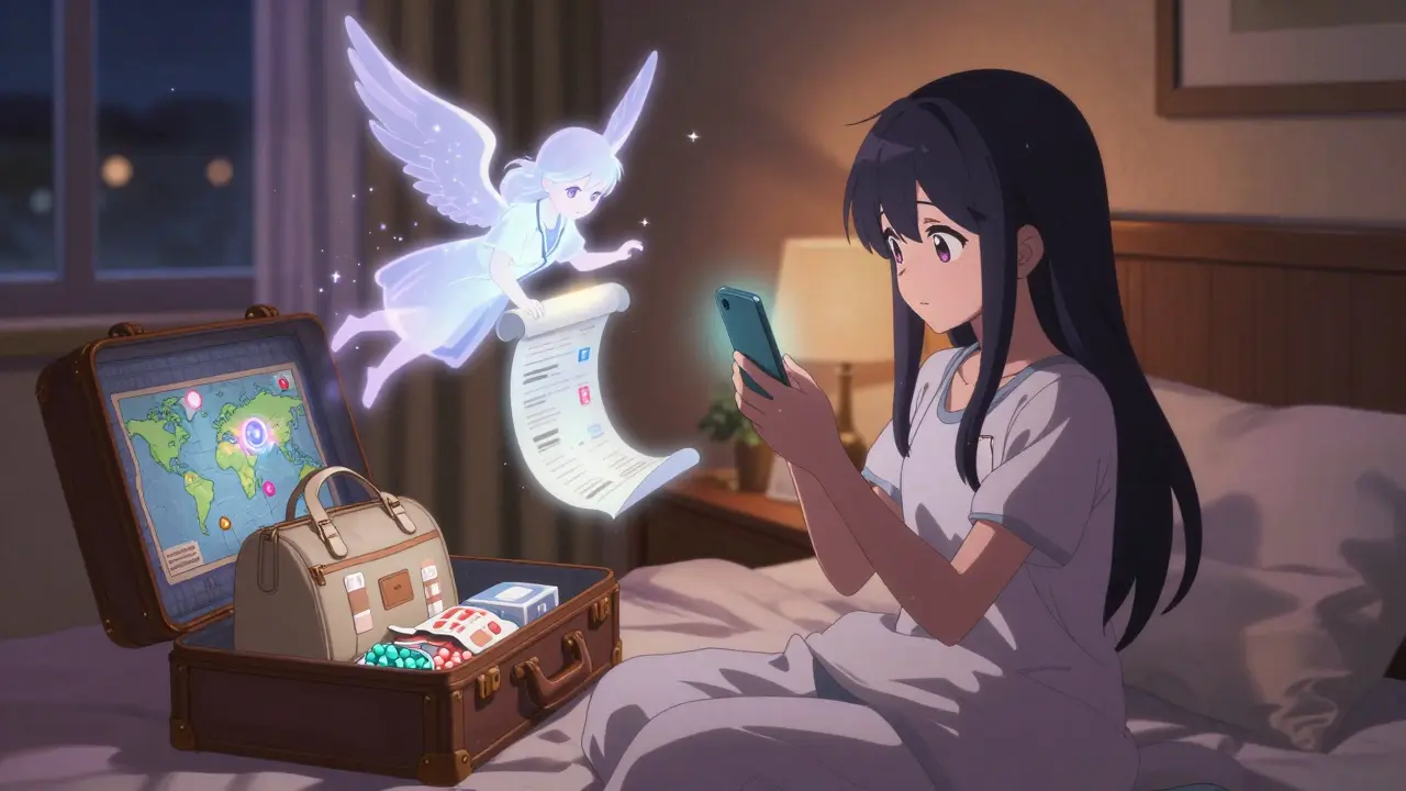 Magical girl video-calls a light-based U.S. doctor who sends a digital prescription in her hotel room.
