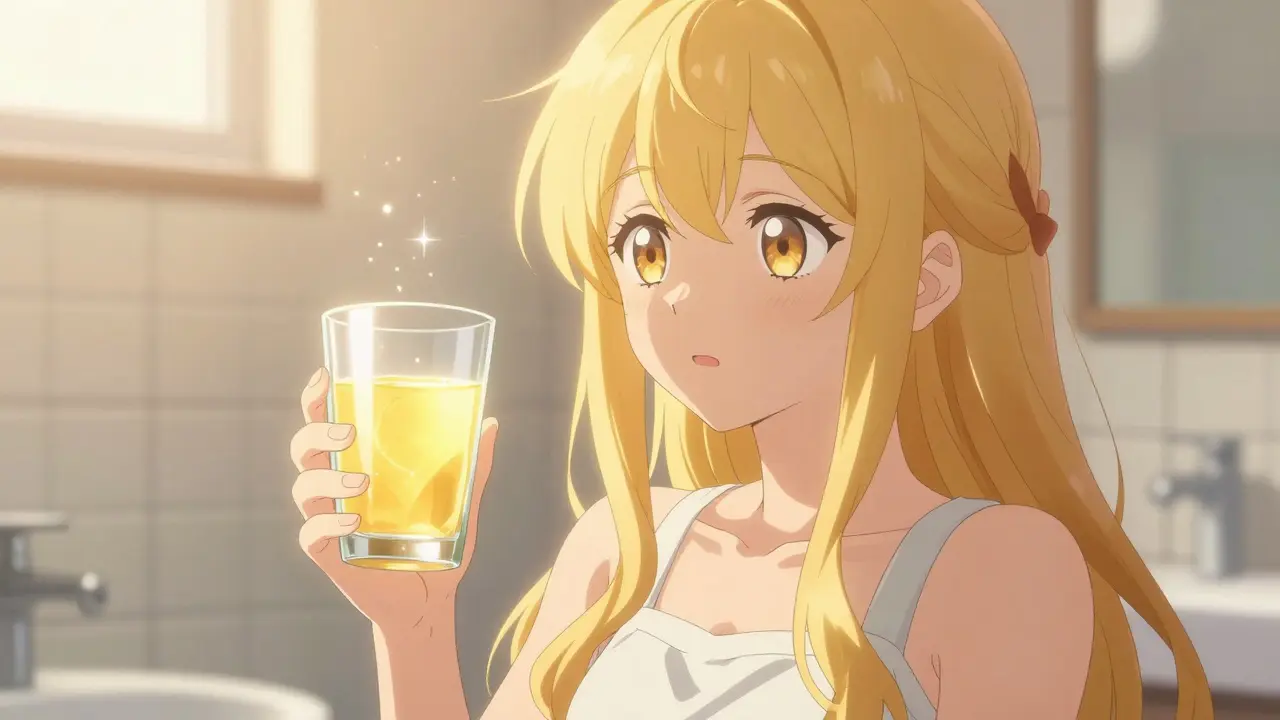 Magical girl holding clear yellow liquid symbolizing successful prep