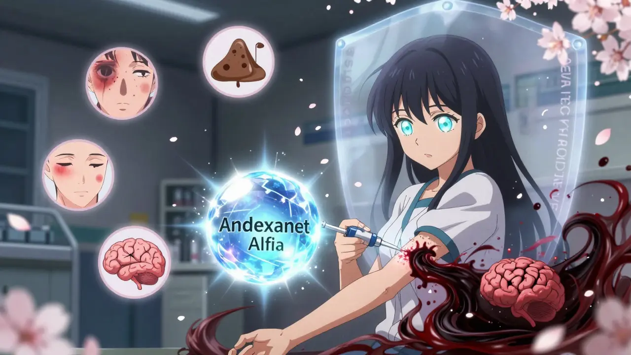 A glowing reversal agent neutralizing a black blood vortex in an ER, with floating symptom icons and a protective magical shield.