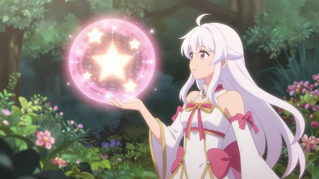 Protagonist holding glowing calendar orb in a sunny garden.