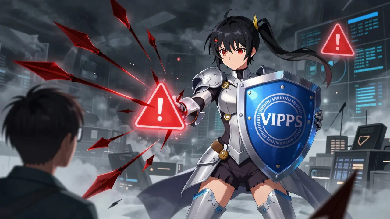 Anime hero shielding user from online pharmacy scams