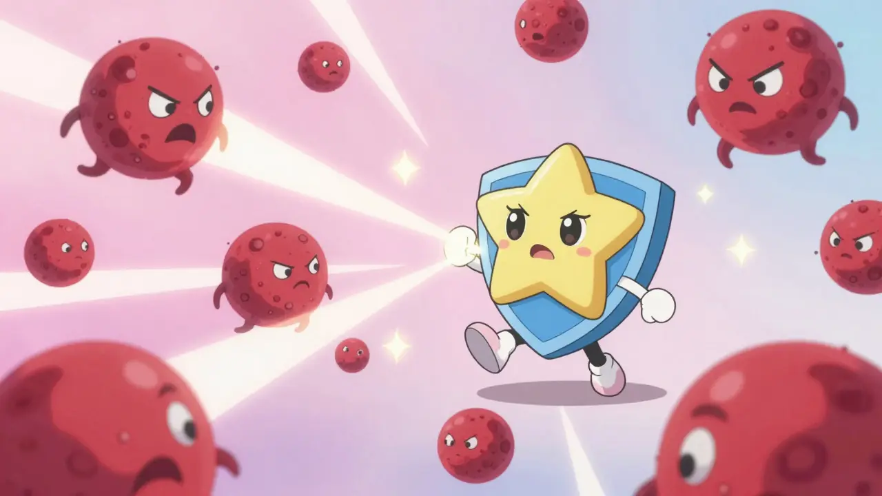 Anime mascot neutralizing autoimmune monster spirits
