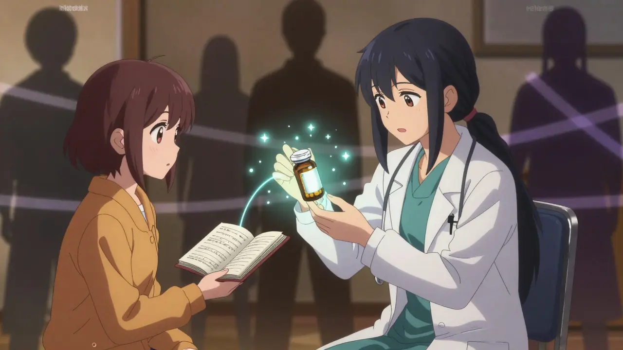 Doctor and patient reviewing generic medication effectiveness together
