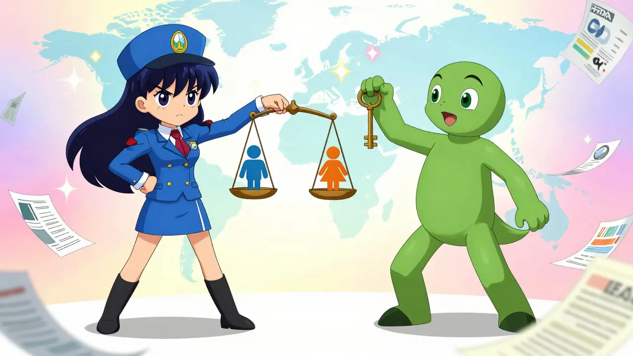 Magical girl style characters representing FDA and EMA debating study rules