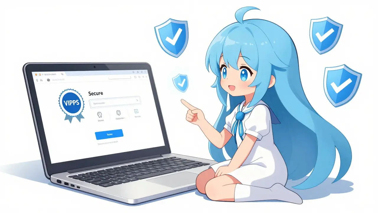 Magical girl verifying safe online pharmacy website security