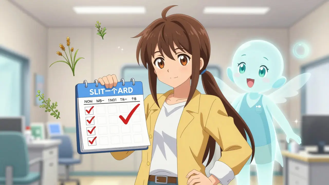Determined anime patient tracking daily allergy pill adherence