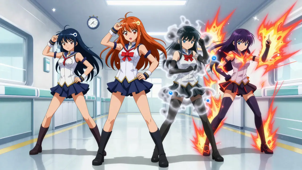 Four magical girls representing sepsis symptoms in a hospital