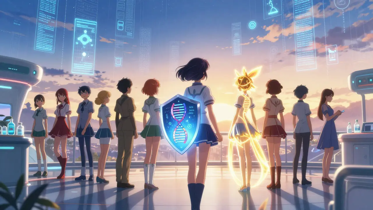 Team of magical girls representing new cancer treatments