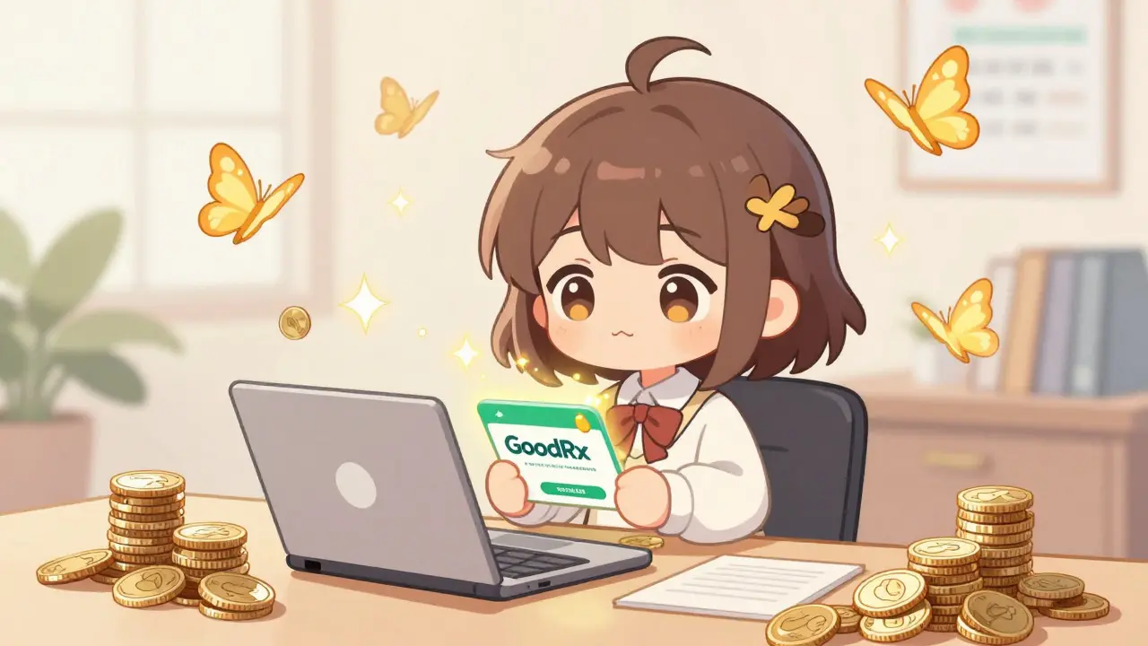 Chibi magical girl saving money on fertility meds with discount coupons
