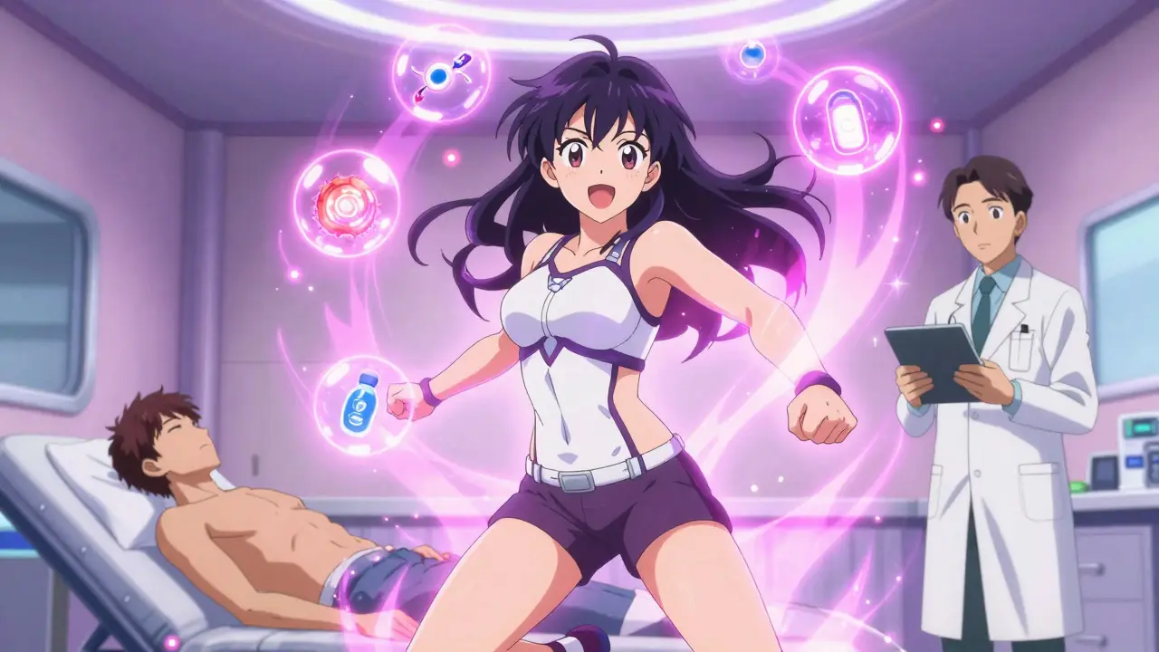 Magical girl receiving futuristic medical treatment