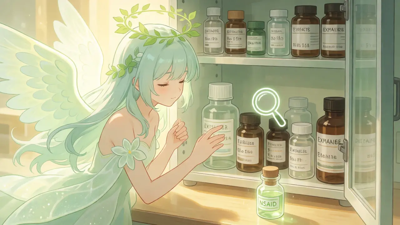 Guardian angel watching over organized medicine cabinet